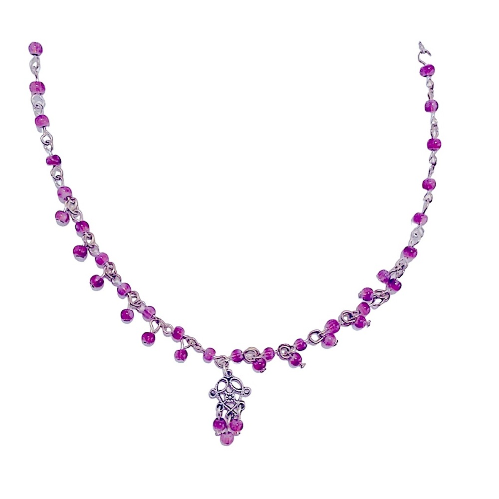 Stunning pink and purple heart charm jewelry choker necklace silver plated